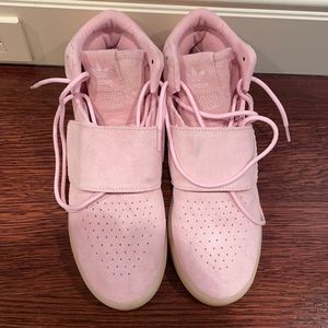 Adidas high top pink suede sneakers